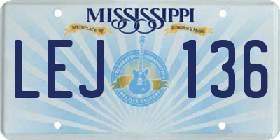 MS license plate LEJ136