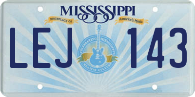 MS license plate LEJ143