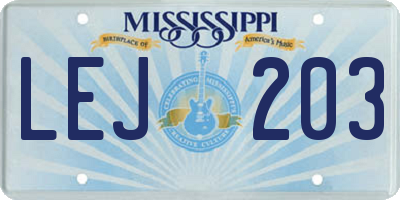 MS license plate LEJ203