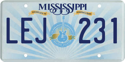 MS license plate LEJ231