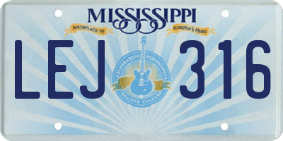MS license plate LEJ316