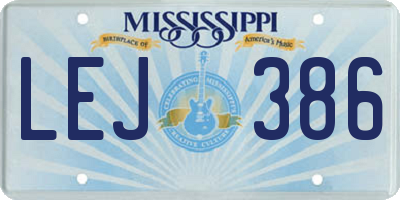 MS license plate LEJ386
