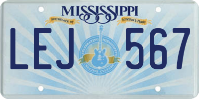 MS license plate LEJ567