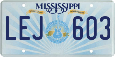 MS license plate LEJ603