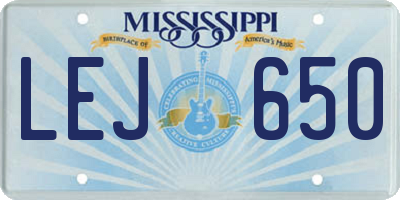 MS license plate LEJ650
