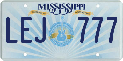 MS license plate LEJ777