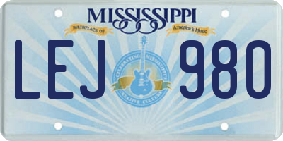 MS license plate LEJ980
