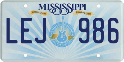 MS license plate LEJ986