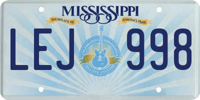 MS license plate LEJ998