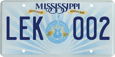 MS license plate LEK002
