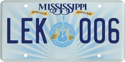 MS license plate LEK006