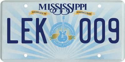 MS license plate LEK009
