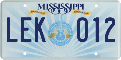 MS license plate LEK012