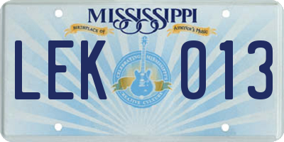 MS license plate LEK013