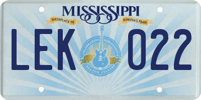 MS license plate LEK022