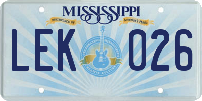 MS license plate LEK026