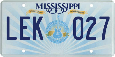 MS license plate LEK027