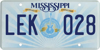 MS license plate LEK028