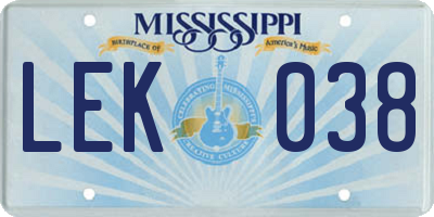 MS license plate LEK038