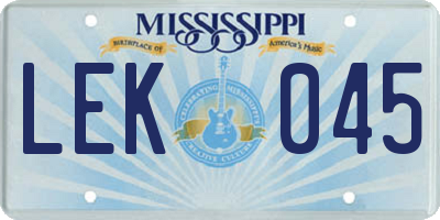 MS license plate LEK045