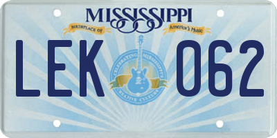 MS license plate LEK062