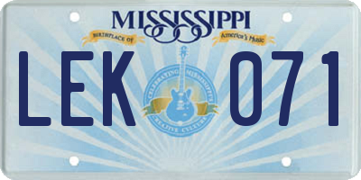 MS license plate LEK071