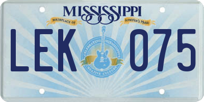 MS license plate LEK075