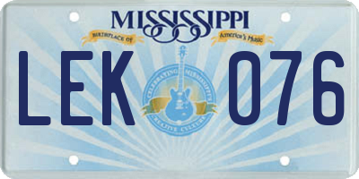 MS license plate LEK076