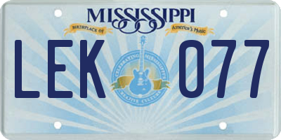 MS license plate LEK077