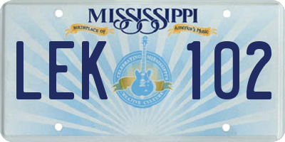 MS license plate LEK102