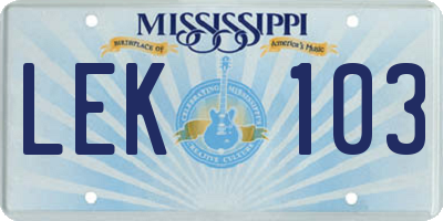 MS license plate LEK103