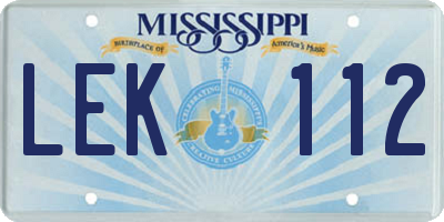 MS license plate LEK112