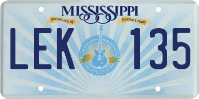 MS license plate LEK135