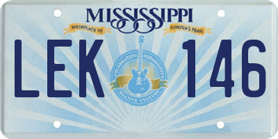 MS license plate LEK146
