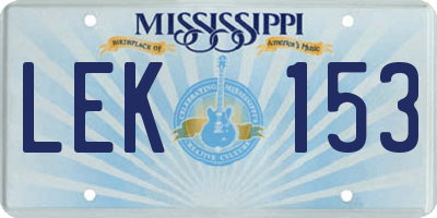 MS license plate LEK153