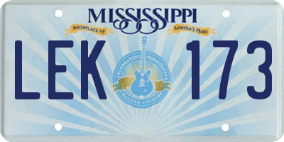 MS license plate LEK173