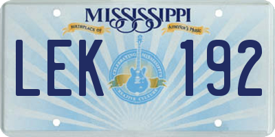 MS license plate LEK192