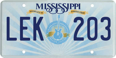 MS license plate LEK203