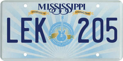 MS license plate LEK205