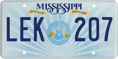 MS license plate LEK207