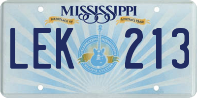 MS license plate LEK213