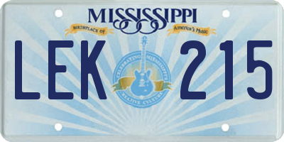 MS license plate LEK215