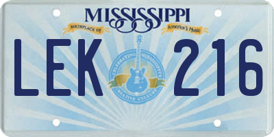 MS license plate LEK216