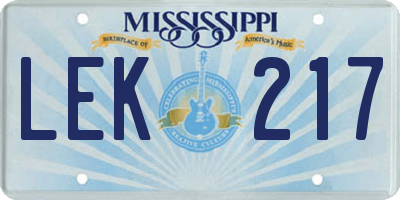 MS license plate LEK217