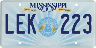 MS license plate LEK223