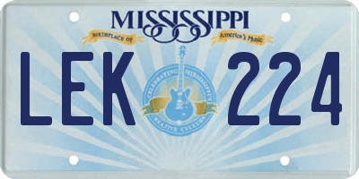 MS license plate LEK224
