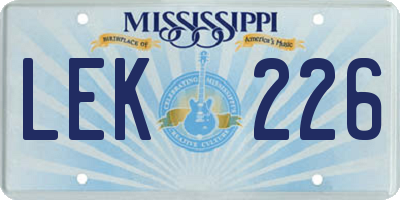 MS license plate LEK226
