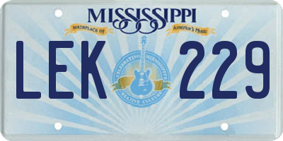 MS license plate LEK229