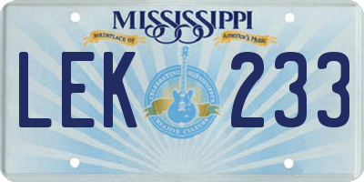 MS license plate LEK233