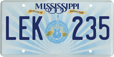 MS license plate LEK235